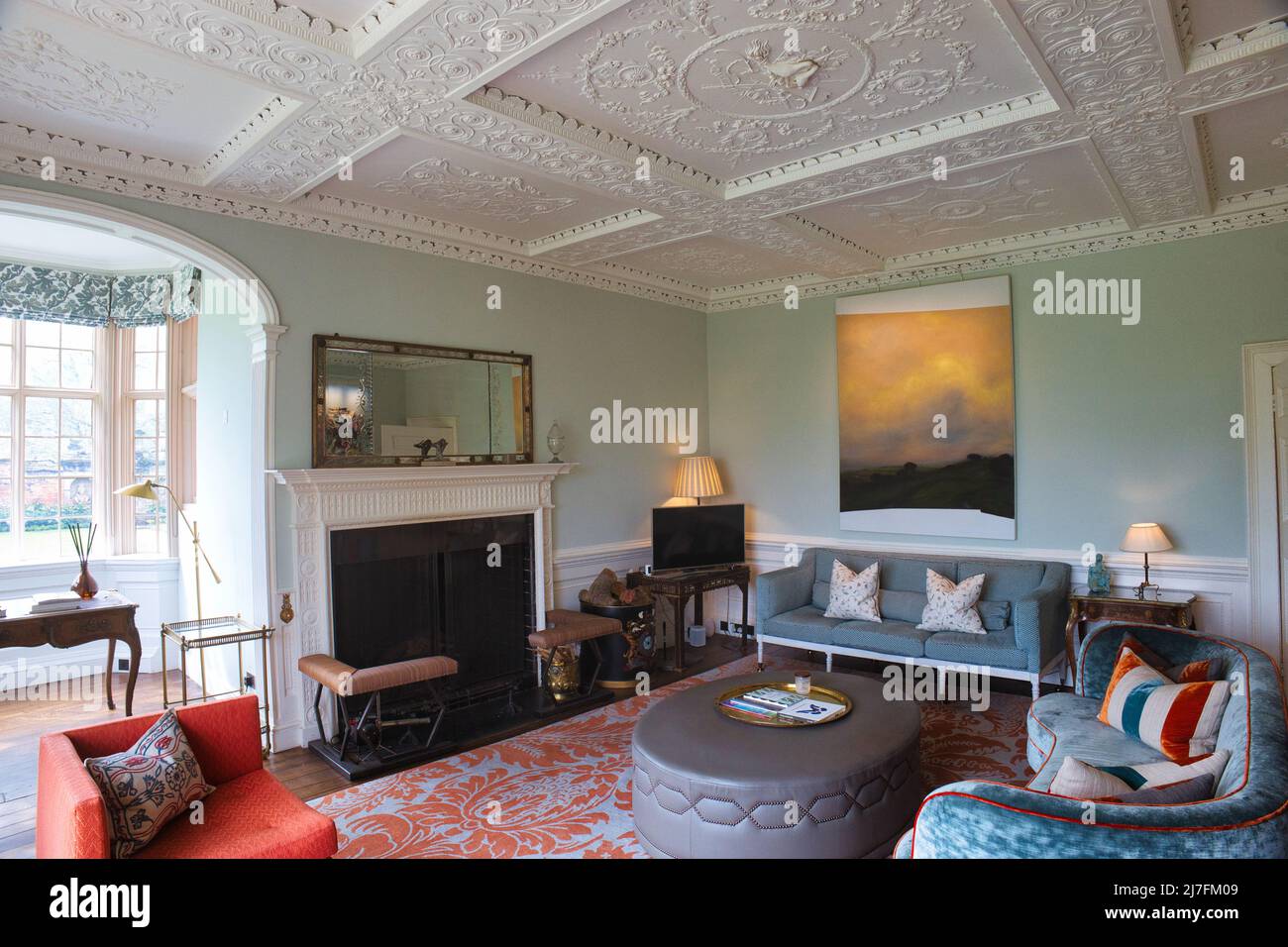 Wohnzimmer im Dorfold Hall Stockfoto