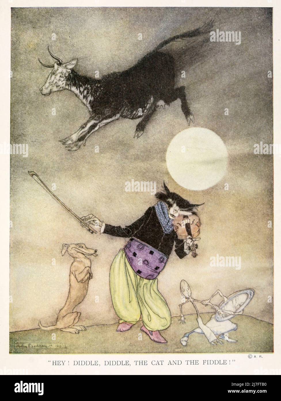 Hey! diddle, Diddle, die Katze und die Geige, die Kuh sprang über den