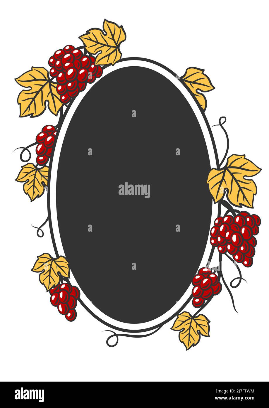 Hintergrund der Rebe mit Blättern und Trauben. Bild der Weinkellerei für Restaurants und Bars. Geschäfts- und Agrarartikel. Stock Vektor