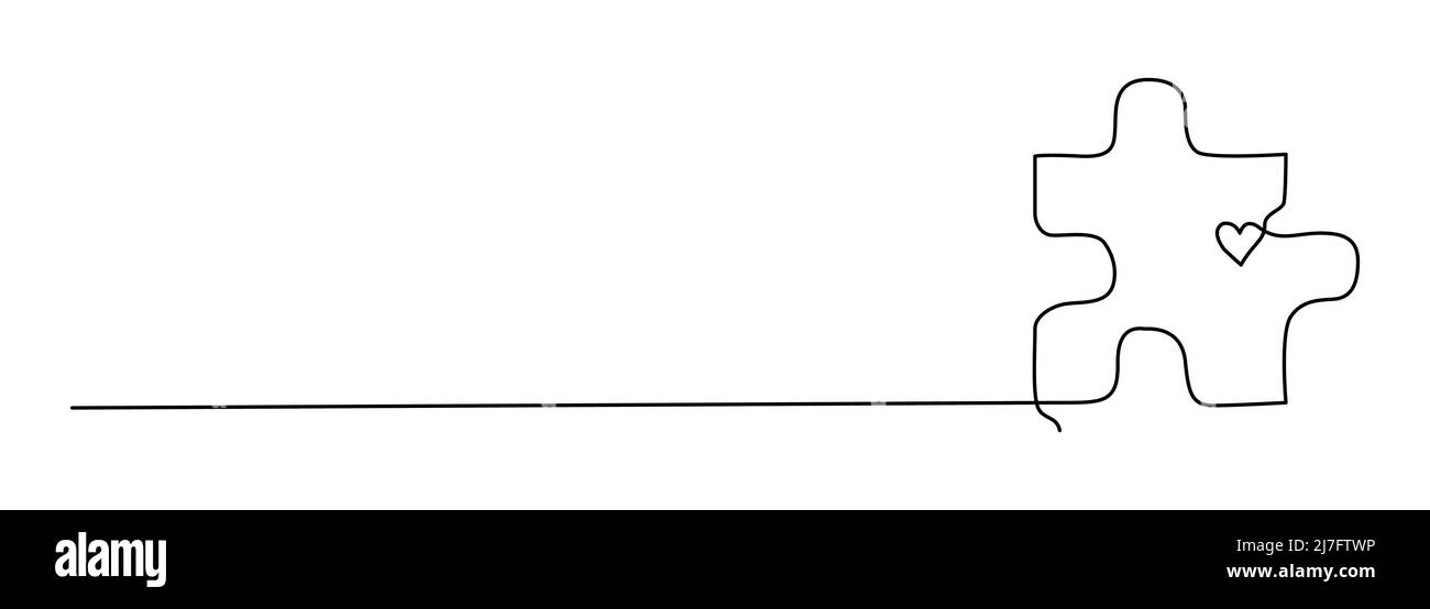 Kontinuierliche Linie Signatur mit Puzzle-Stück und kleines Herz. Hergestellt mit Liebe für kleine Unternehmen handgemachte Produkte Stock Vektor