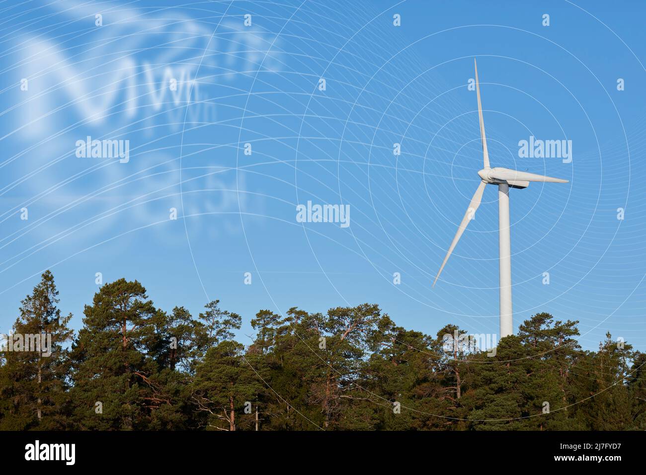 Windturbine und blauer Himmel Stockfoto