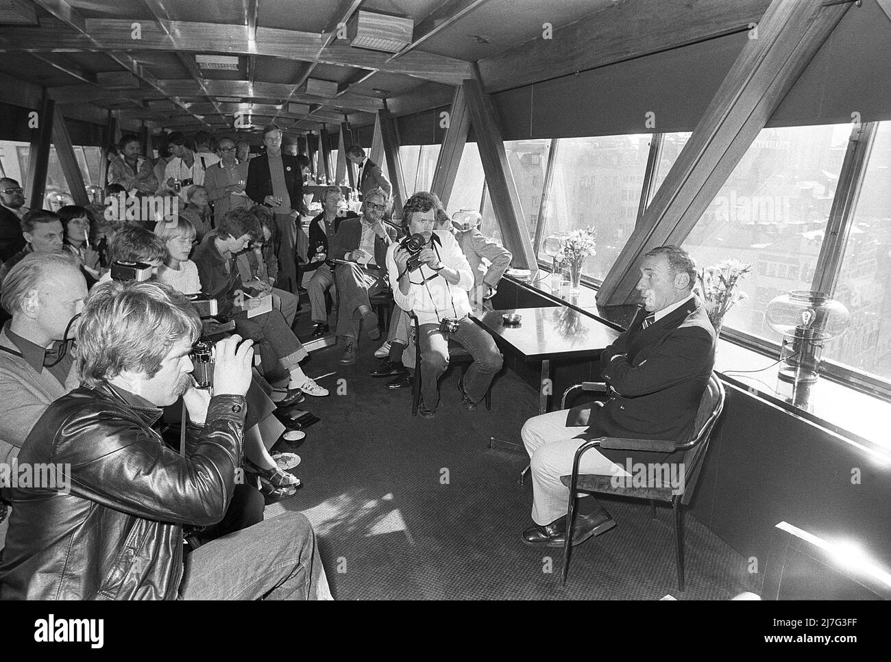 Mel Brooks. Amerikanischer Filmregisseur und Schauspieler. Bild 1974 während einer Pressekonferenz bei einem Besuch in Schweden. Stockfoto