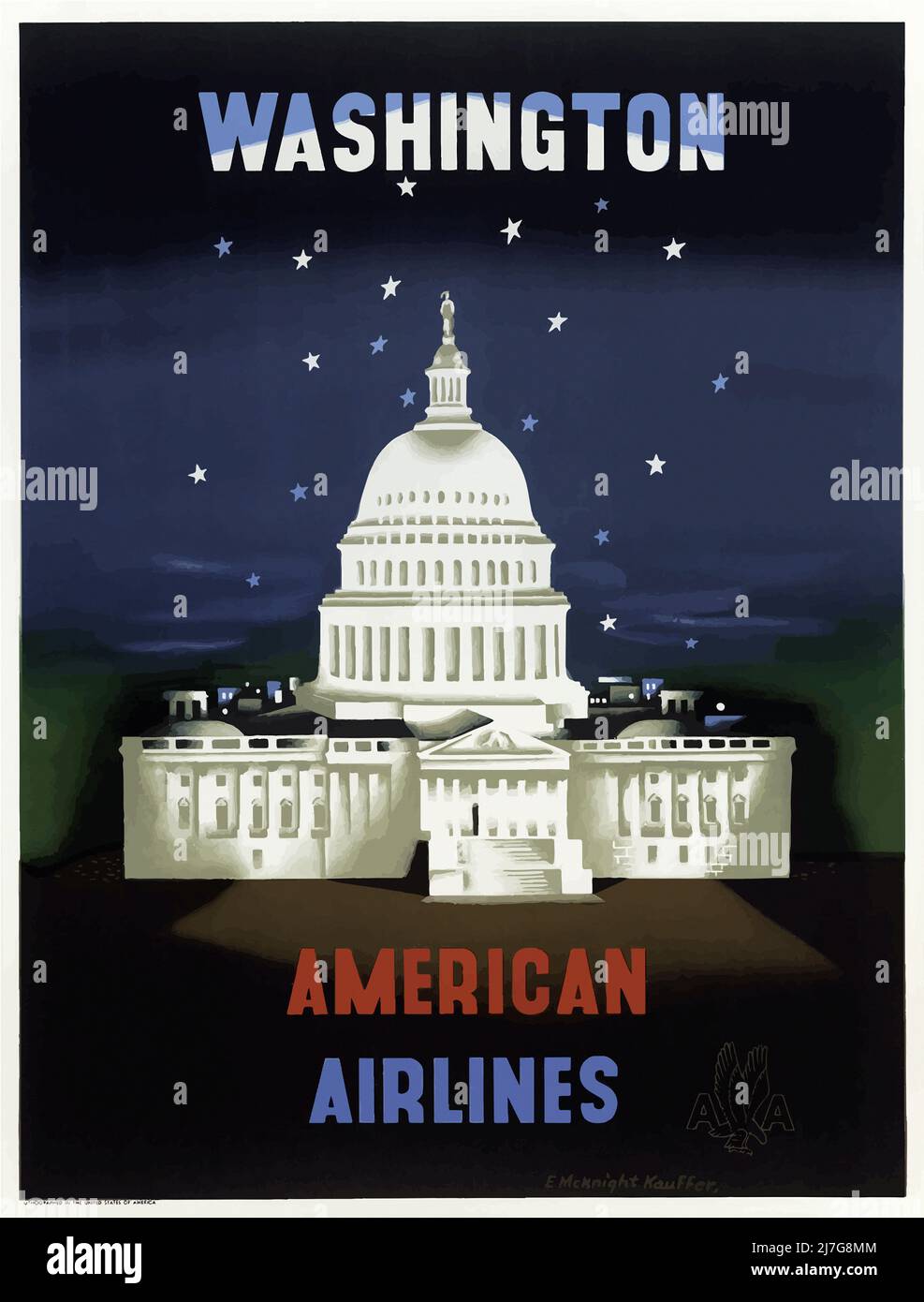 Reiseplakat aus den 50er Jahren - American Airlines - nach Washington - 1950s Stockfoto