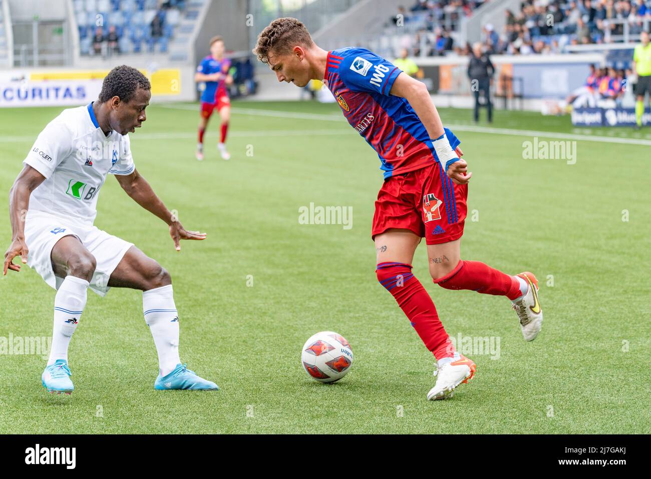 Lausanne, Schweiz. 05. August 2022. Sebastiano Esposito vom FC Basel (9) ist am 33.. Tag der Credit Suisse Super League 2021-2022 mit dem FC Lausanne-Sport und dem FC Basel im Einsatz (Foto: Eric Dubost/Pacific Press) Quelle: Pacific Press Media Production Corp./Alamy Live News Stockfoto