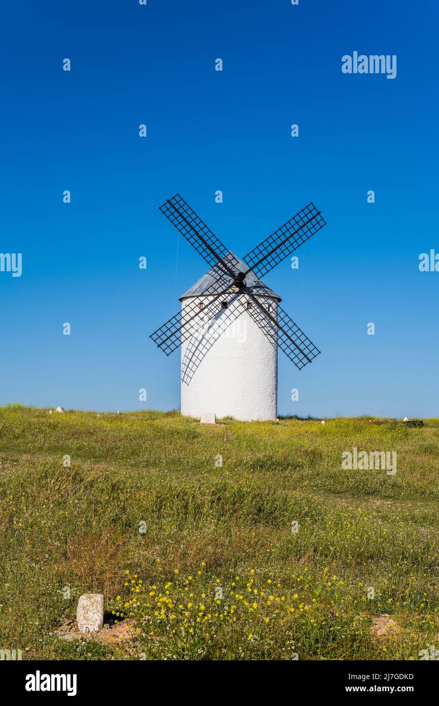 Typische Windmühle, Campo de Criptana, Castilla-La Mancha, Spanien Stockfoto