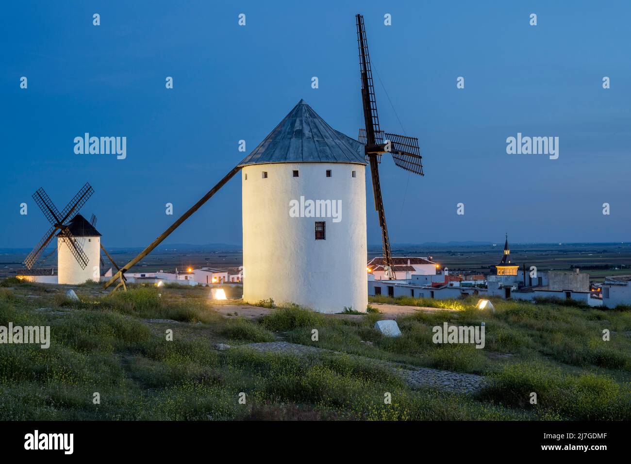 Typische Windmühlen, Campo de Criptana, Castilla-La Mancha, Spanien Stockfoto