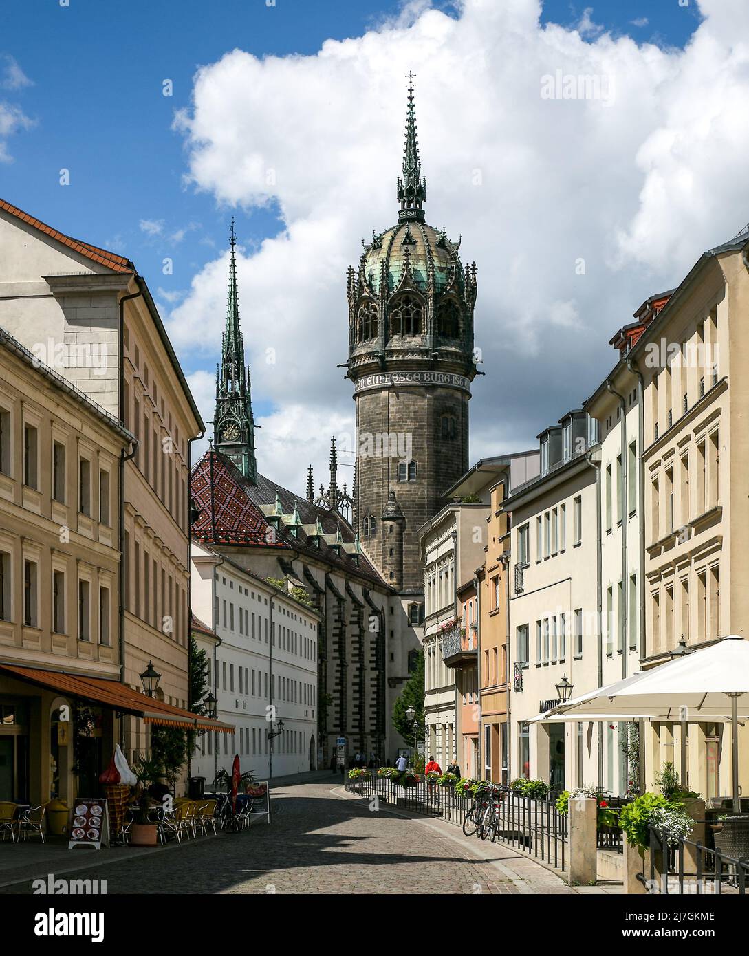 Lutherstadt Wittenberg Schloßkirche 6253 baut 1500-06 von Conrad Pflüger 1885-92 historischer Umbau durch Friedrich Adler Ansicht von Osten Dur Stockfoto