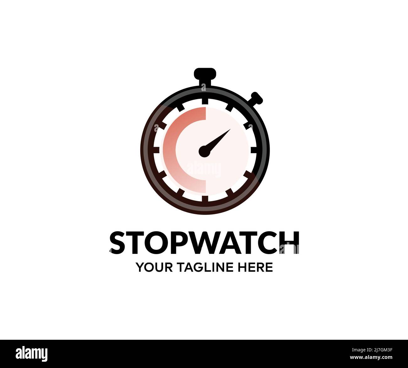 Stoppuhr, Timer, Outline Stoppuhr, Alarm-Logo-Design. Klassisches mechanisches Analog, Countdown-Timer-Symbol, Sportuhr mit rot gefärbter Zeitbedeutung. Stock Vektor