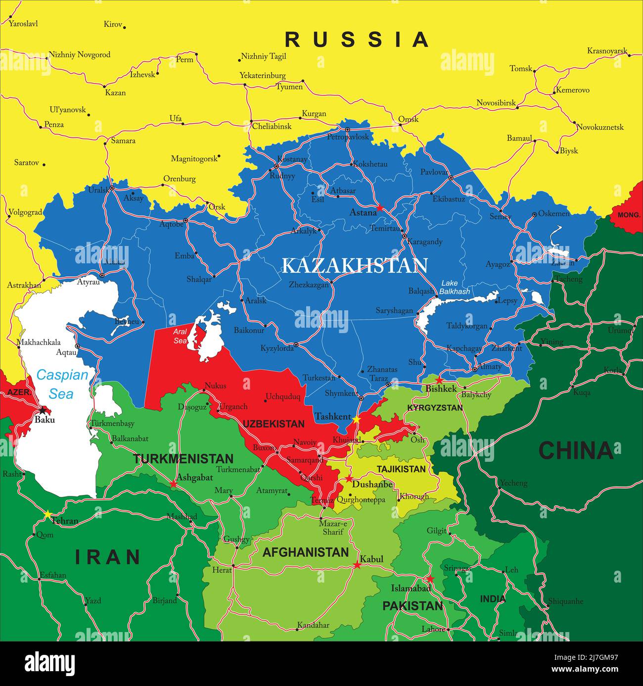 Politische Landkarte von Kasachstan Stock Vektor