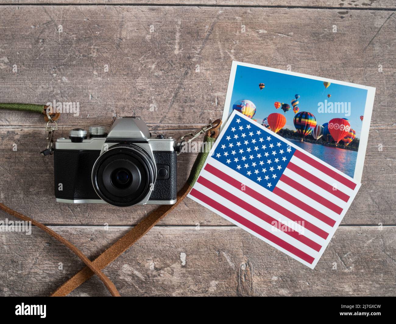 Reisen in die Vereinigten Staaten für Urlaub mit Urlaub Snap und Flagge Bild Konzept Stockfoto