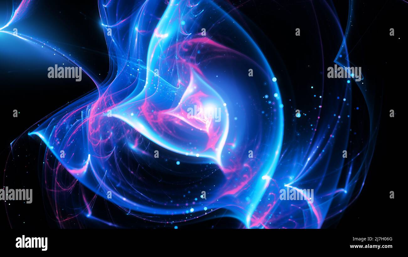 Blau leuchtende Quantenwellen, computergenerierter abstrakter Hintergrund, 3D Rendering Stockfoto
