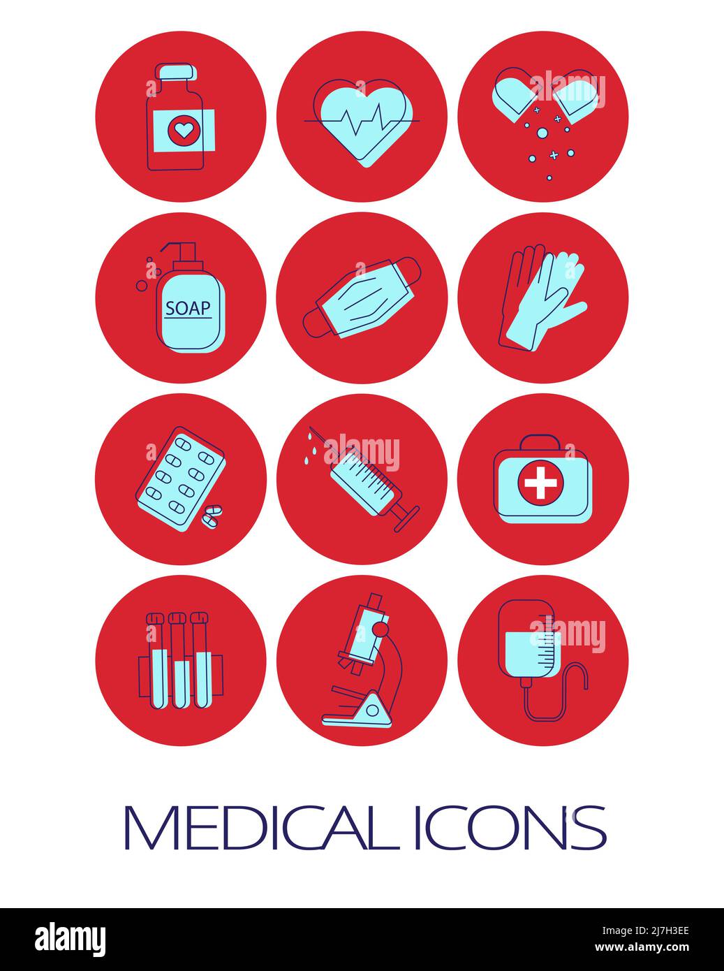 Flache Symbole Satz von medizinischen Werkzeugen und Gesundheitswesen Stock Vektor