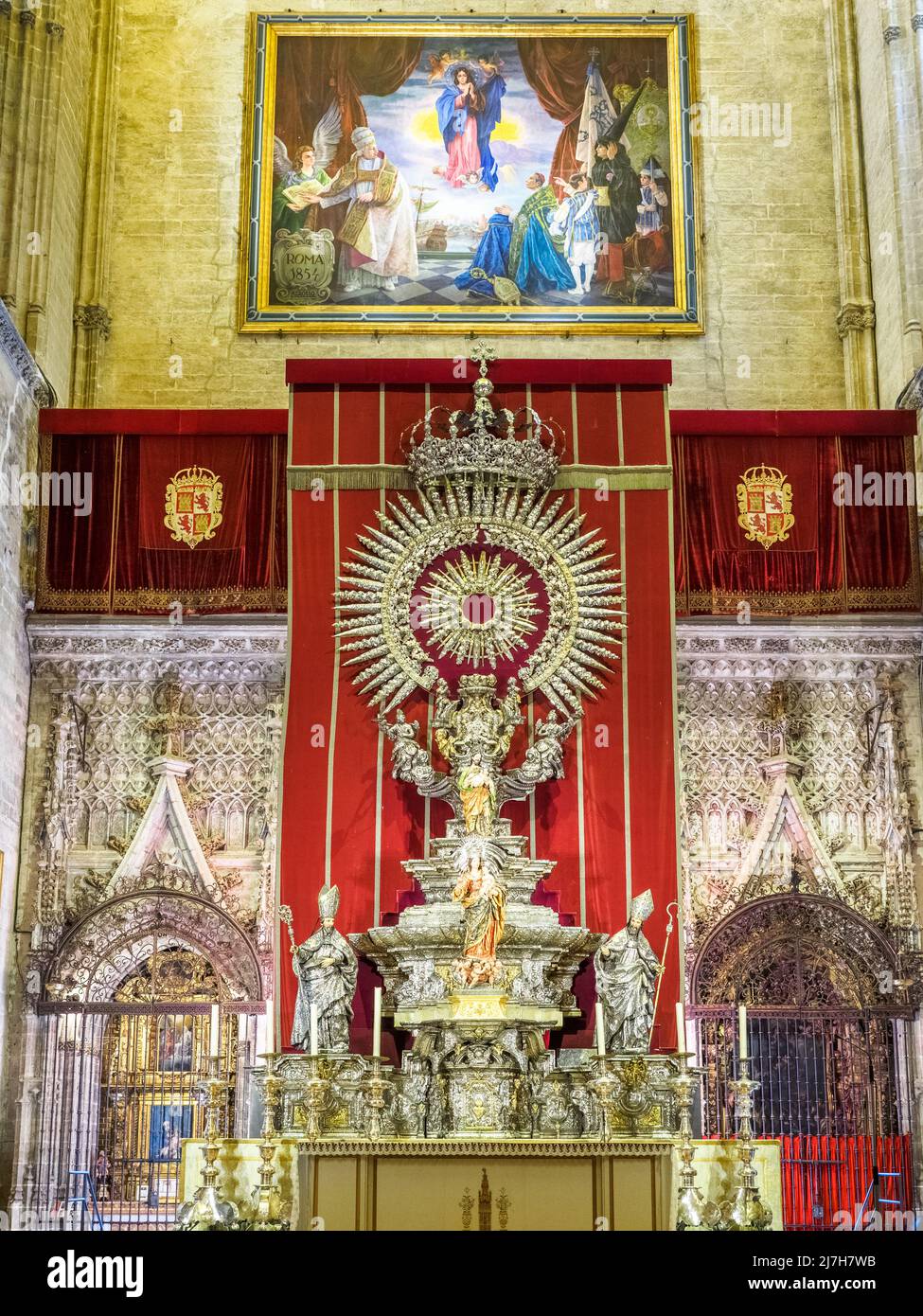 Der Silber- oder Jubilee-Altar (Altar De Plata) in der Kathedrale von Sevilla – Spanien Stockfoto
