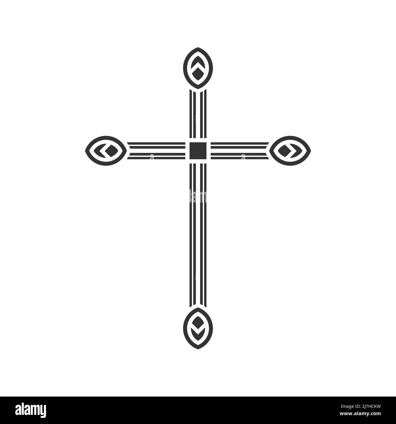 Christliche Illustration. Kirchenlogo. Kreuz des Herrn und Erlösers Jesus Christus, ein Symbol der Kreuzigung und des Heils. Stock Vektor