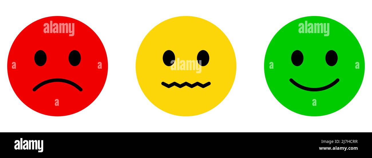 Satz von Smiley-Symbolen. Fröhliche, neutrale und traurige Emoji-Ikonen. Vektordarstellung auf weißem Hintergrund isoliert Stock Vektor