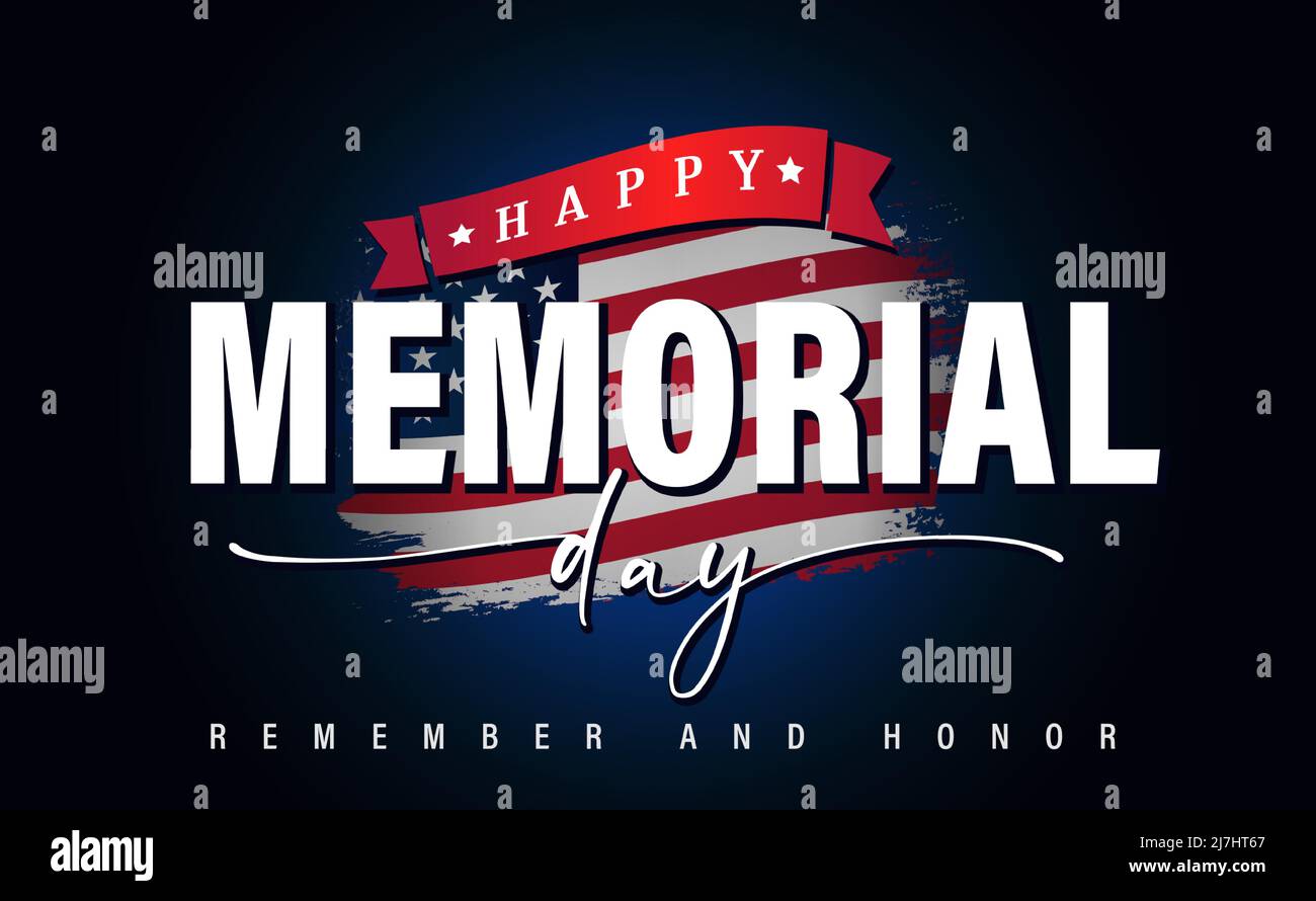 Happy Memorial Day, „Remember and Honor“-Schriftzug auf Grunge-Flagge. Vektorgrafik Stock Vektor