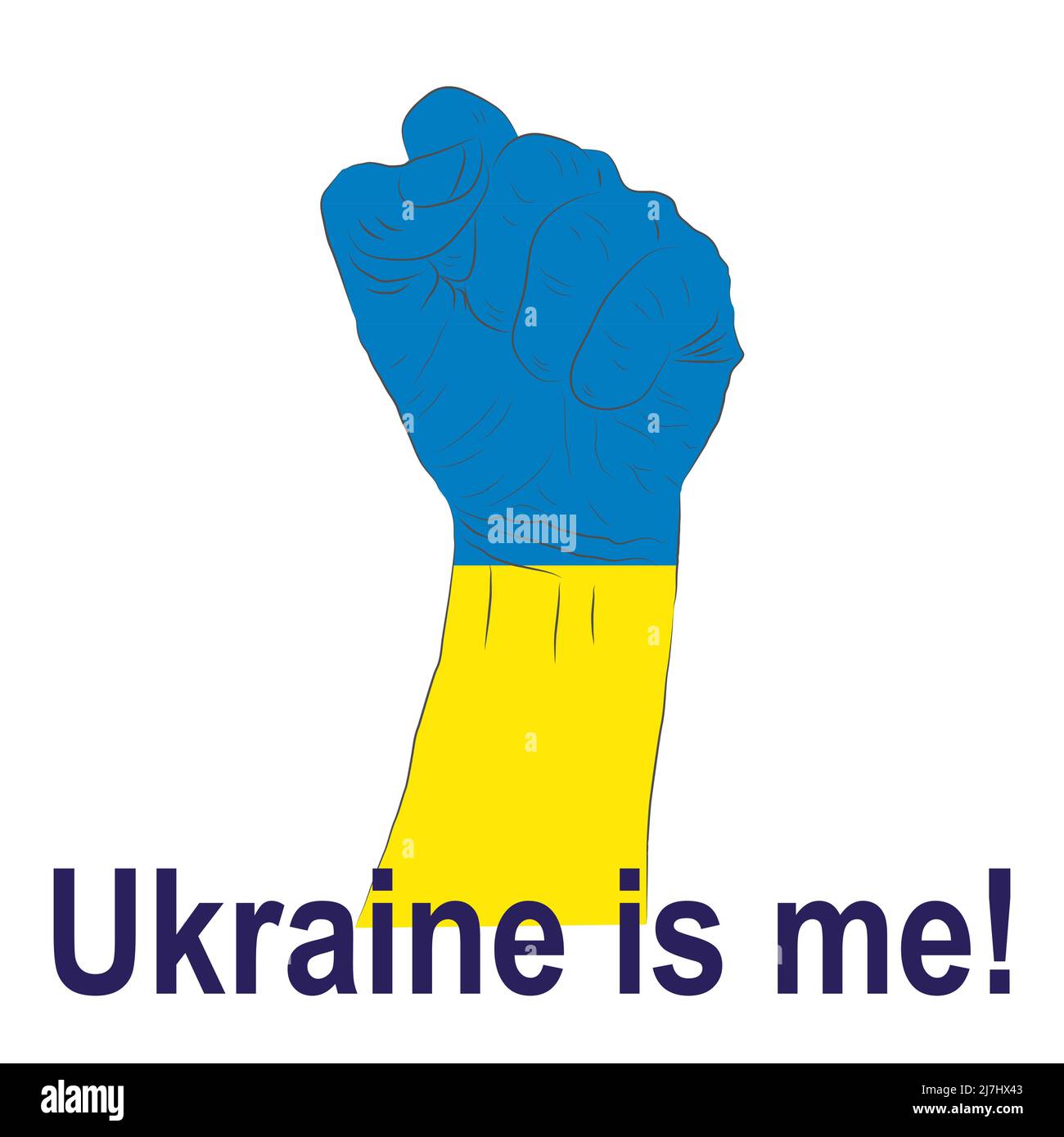 Helft Der Ukraine. Hände ukrainische nationale Farben. Anti-war Creative Concept Lettering in englisch Stock Vektor