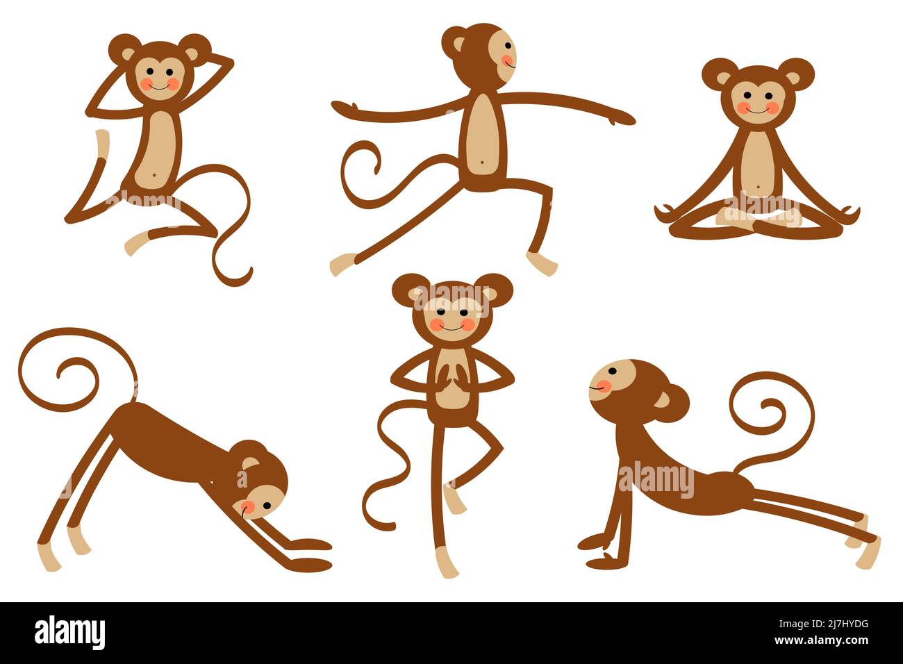 Lustige und niedliche Affen tun Yoga-Posen Stock Vektor