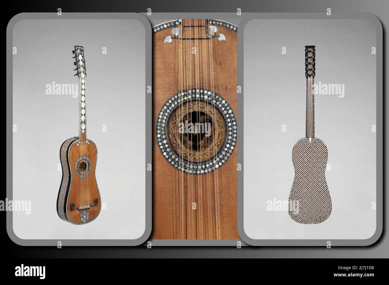 Fein gearbeitete antike klassische Gitarren aus dem Jahr 1680, hergestellt in rom von deutschen Handwerkern (Jacob Ertel) Stockfoto