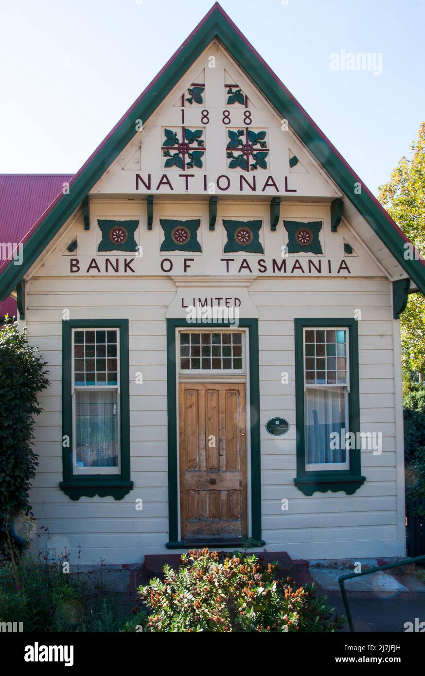 Historisches Bankgebäude in Derby, Nordost-Tasmanien, Australien Stockfoto