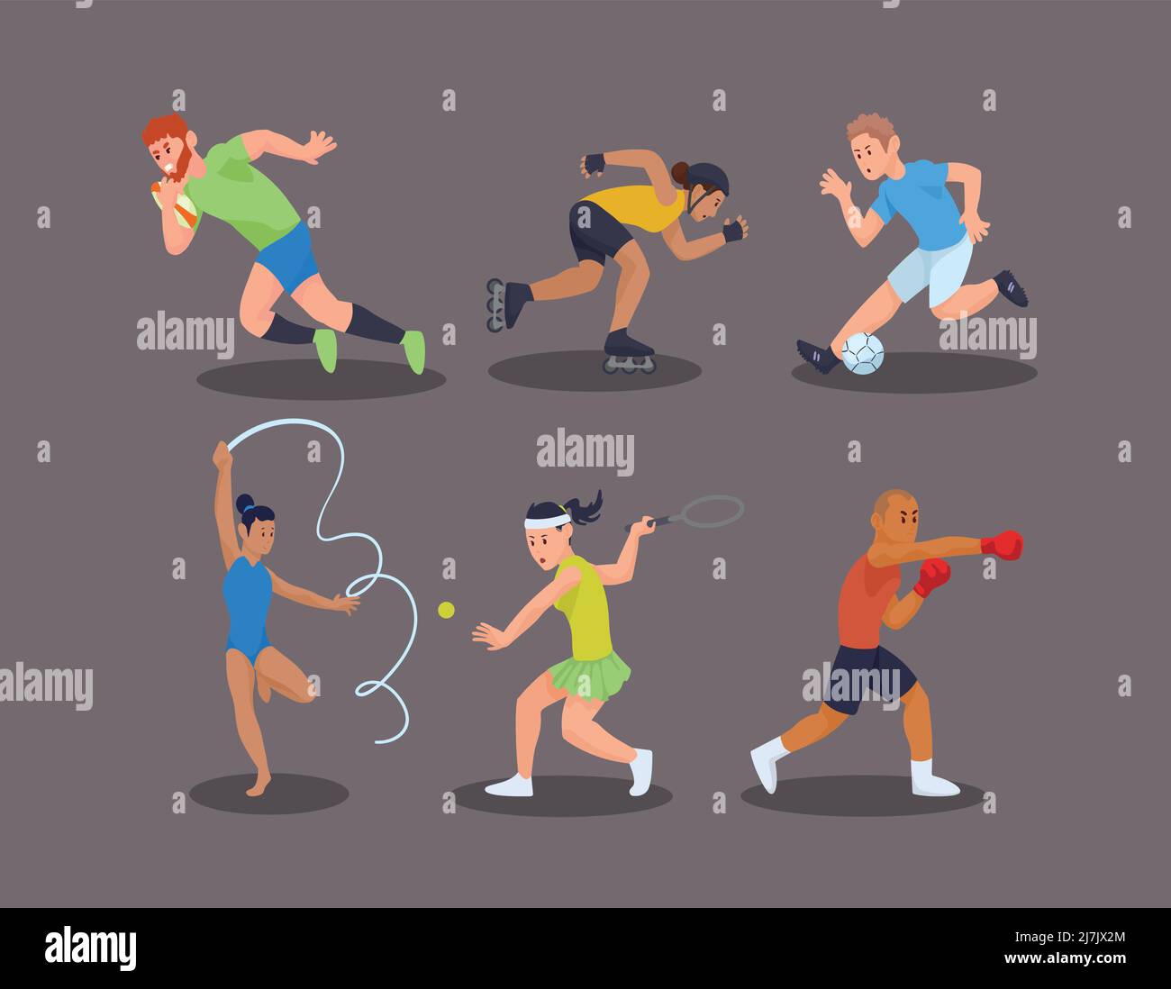 Sechs Sportler üben Sport Stock Vektor