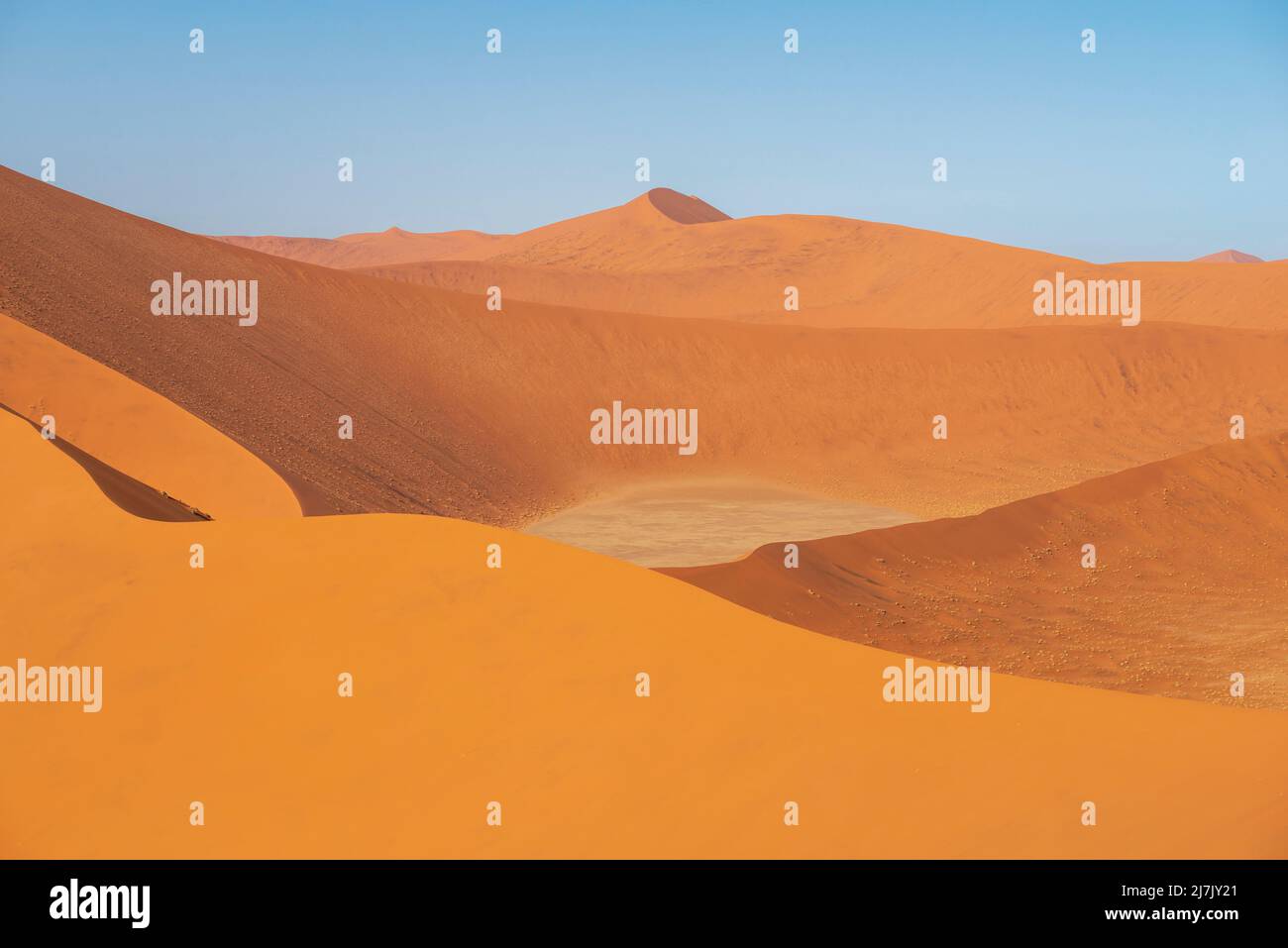 Helle, sonnige Tageslandschaft der berühmten Sossusvlei Dunes in Namibia Stockfoto