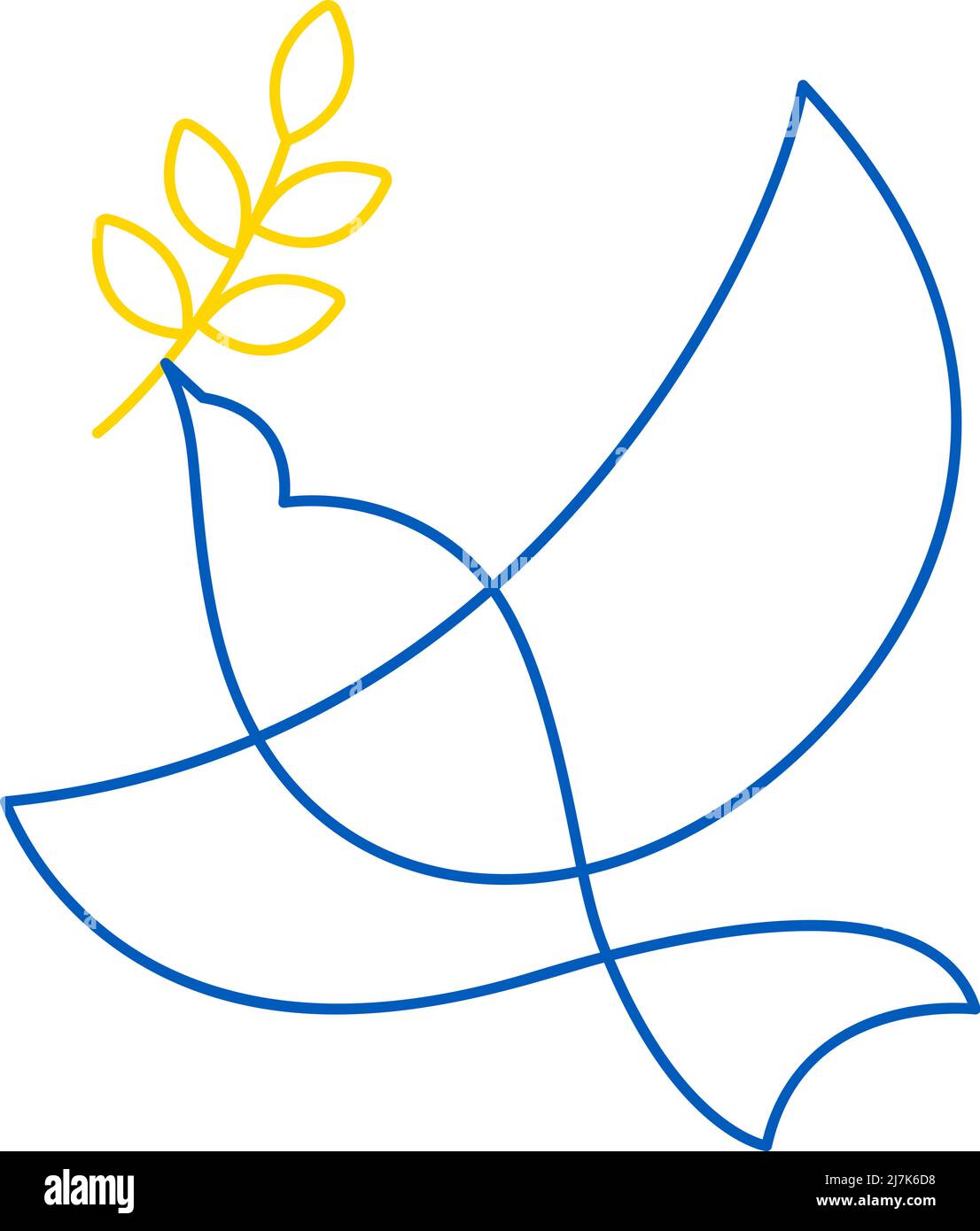 Fliegende Friedenstaube mit Olivenzweig. Kein Krieg. Militärischer Konflikt zwischen Russland und der Ukraine. Kalligraphie Vektor Illustration. Symbol des Friedens und Stock Vektor