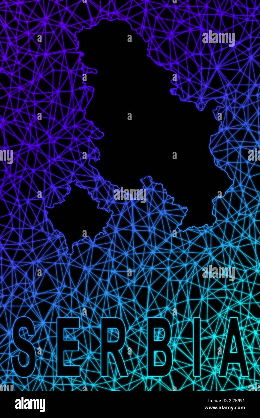Karte von Serbien Kosovo, Polygonale Netzlinienkarte, moderne bunte Karte Stockfoto