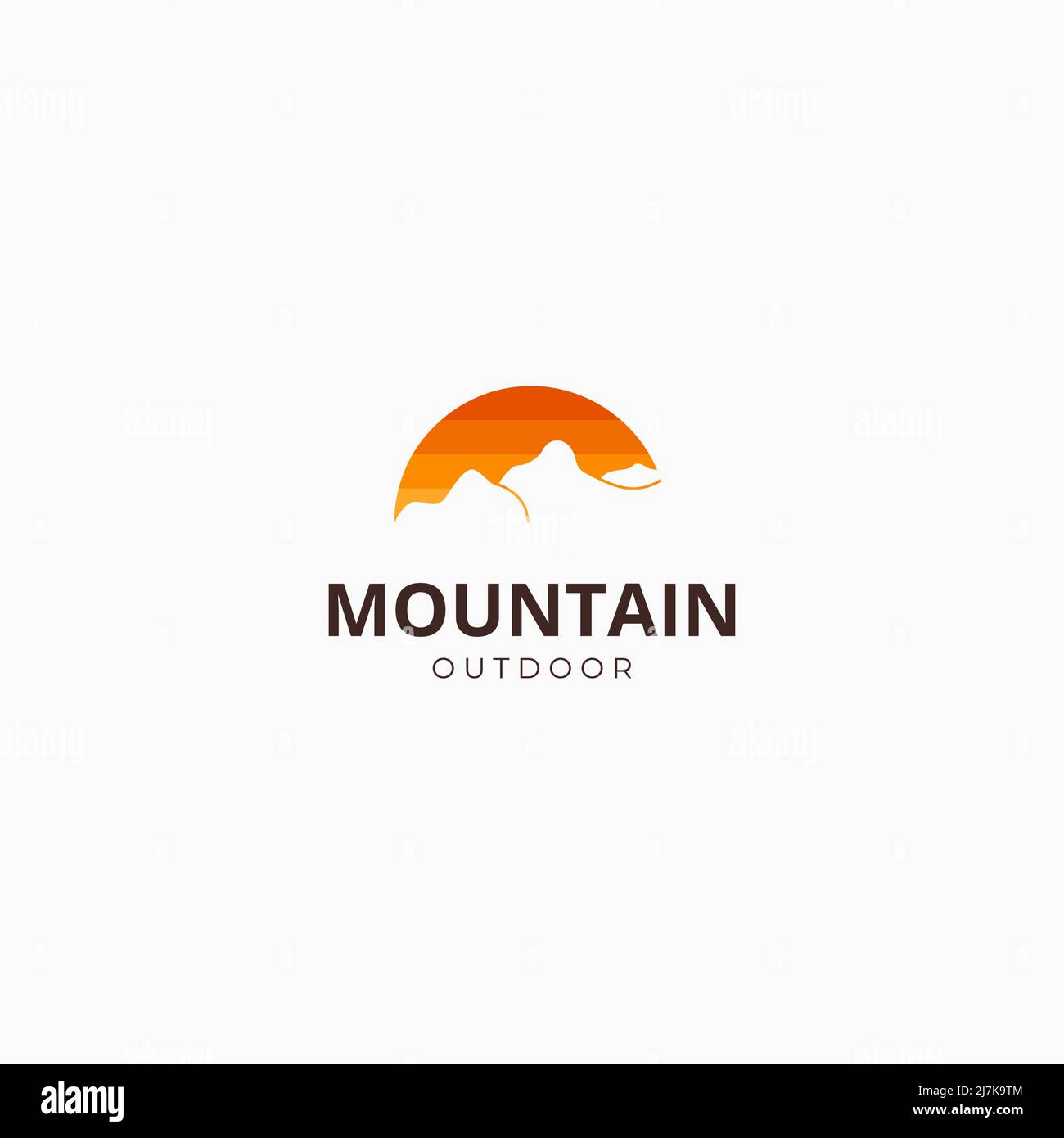Mountain Sun Logo Design, minimalistisches Landschafts Logo Design Hügel Berggipfel, Berg Logo Design für Outdoor-Sportarten und Aktivitäten Stock Vektor