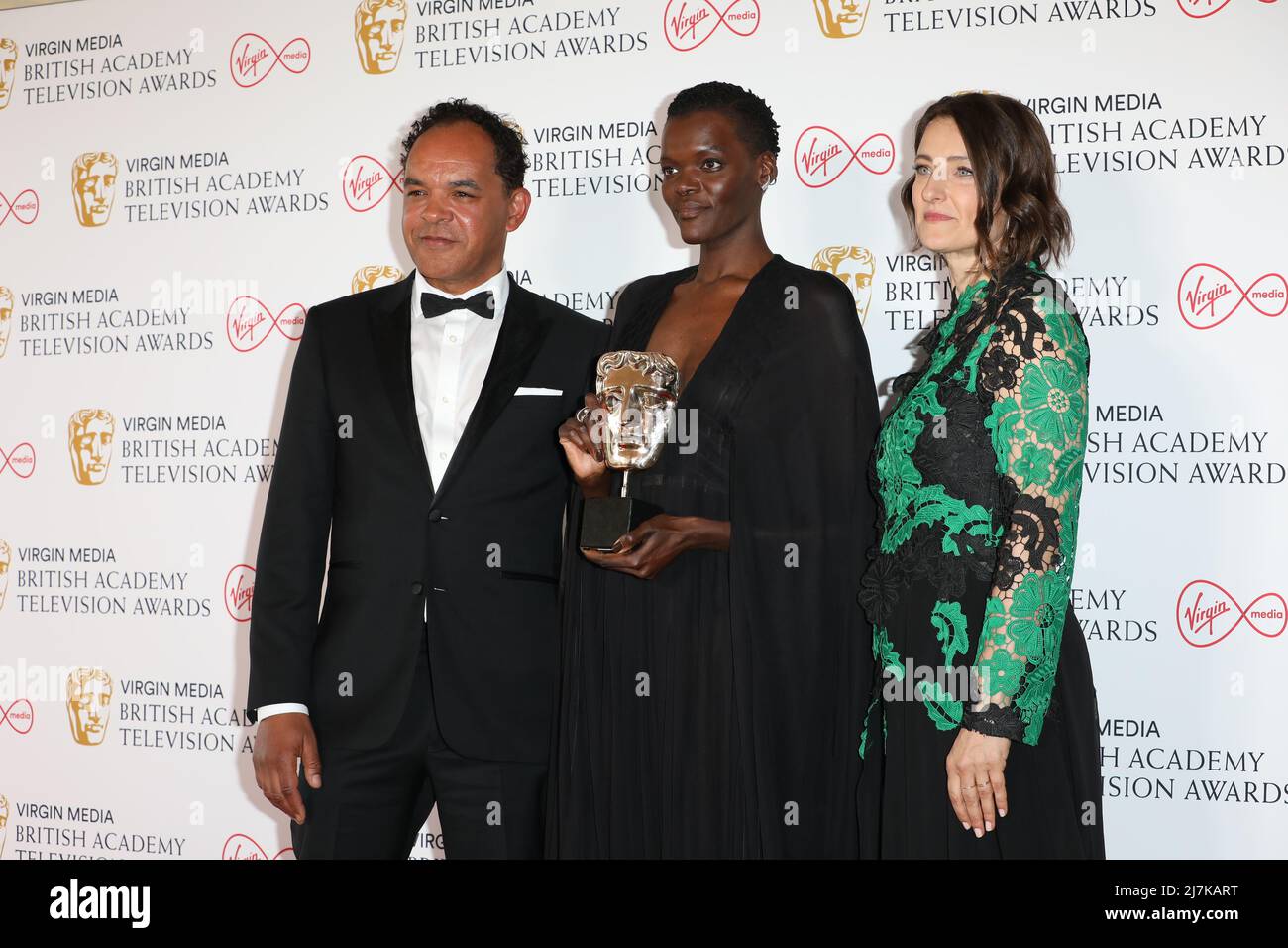Peter de Jersey, Sheila Atim und Adele Romanski nehmen an den BAFTA TV Awards in der Royal Festival Hall in London Teil. Stockfoto