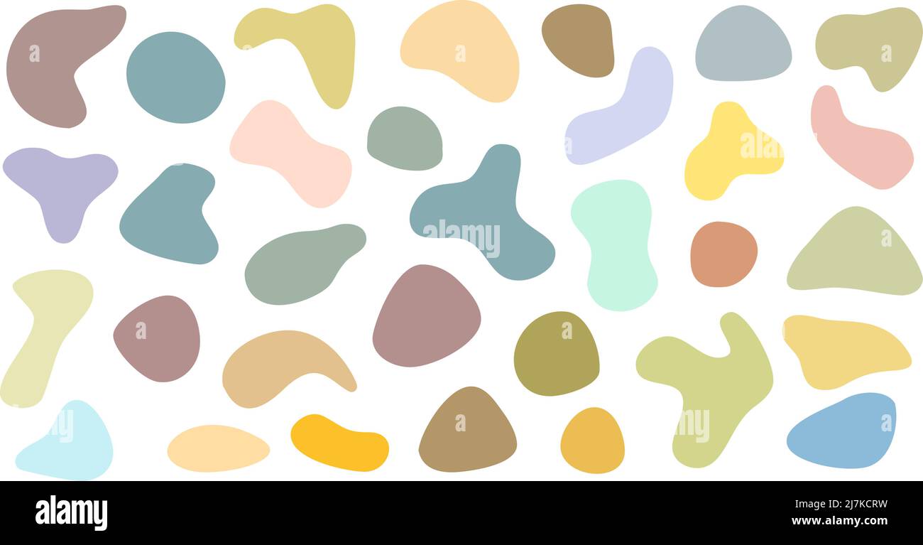 Sammlung von abstrakten pastellfarbenen Blobs, fleckförmigen grafischen Elementen, Vektorgrafik Stock Vektor