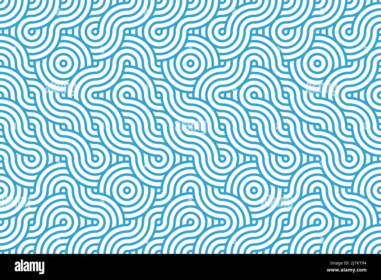 Abstraktes blaues Wellenmuster, geometrische Kreisform Texturhintergrund, japanische Illustration, natürliche Linienkunst Stockfoto