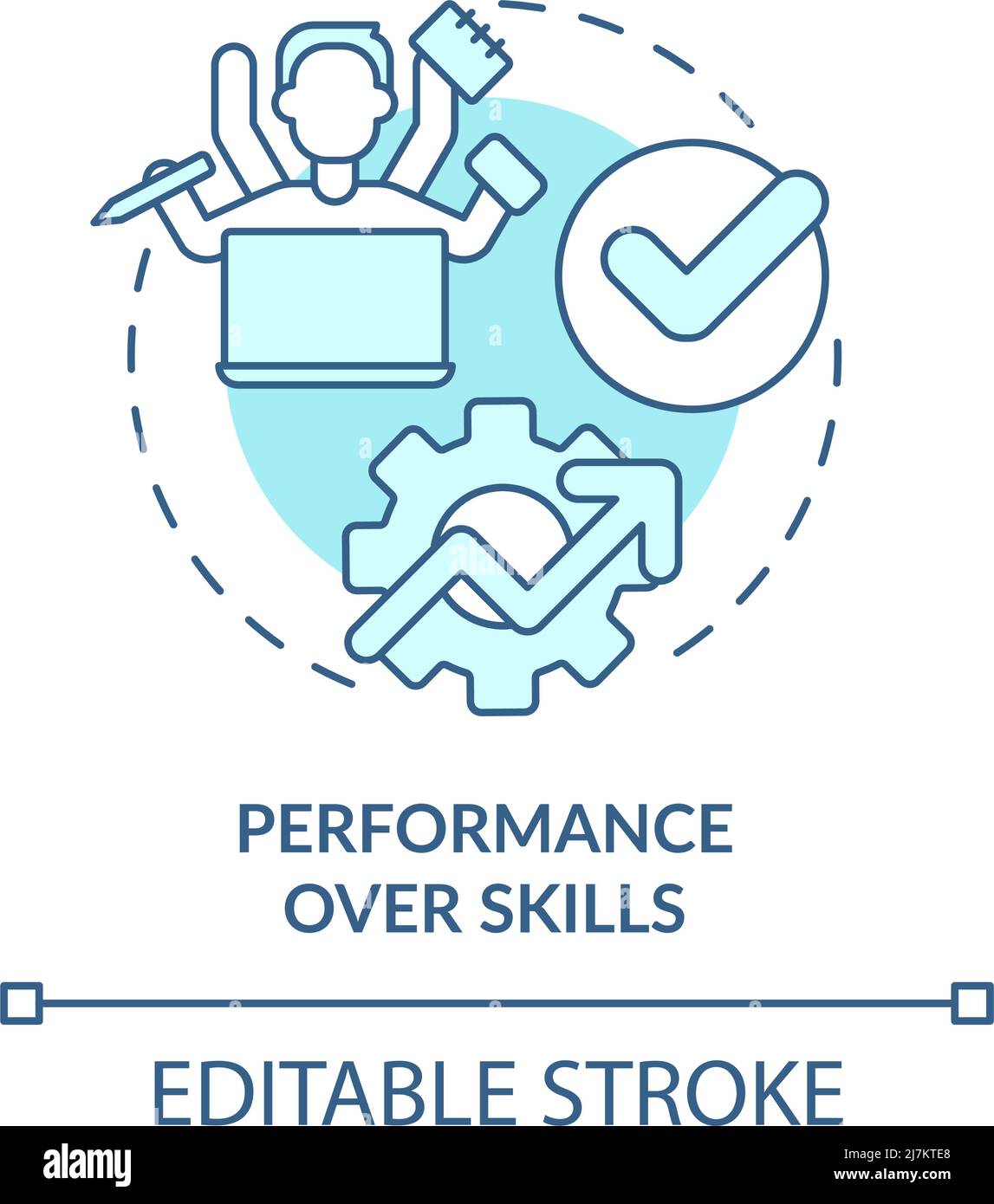 Performance over Skills türkisfarbenes Konzeptsymbol Stock Vektor