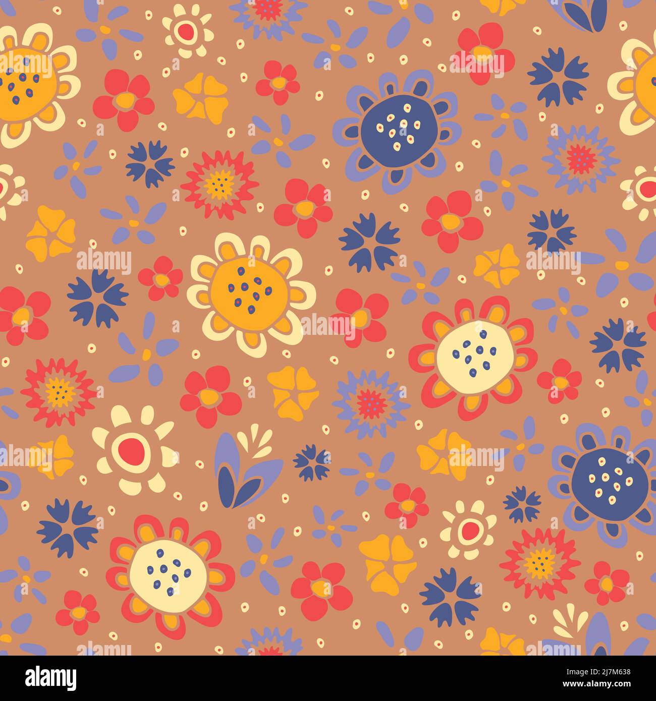 Nahtloses Vektor-Muster mit handgezeichneten Blumen auf rosa Hintergrund. Wunderschönes florales Tapetendesign. Hippies in modischer Stoffform. Stock Vektor