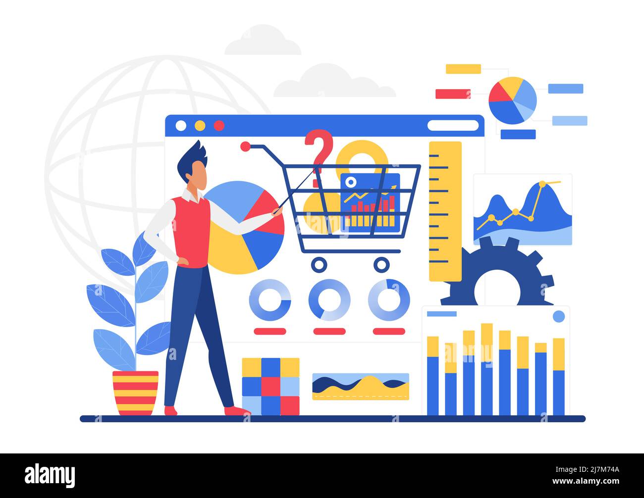 Quantitative und qualitative Marktanalyse-Expertise. Finanzexperte untersucht Marktplatzbewertung Stock Vektor