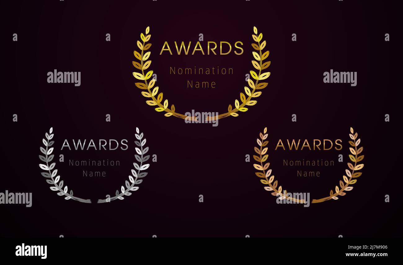 Kollektion mit Symbolen für Auszeichnungen. Set aus runden Ästen aus Gold, Silber und Bronze in modernem Bürstenstil. Isolierte abstrakte Grafik-Design-Vorlage. Sam Stock Vektor