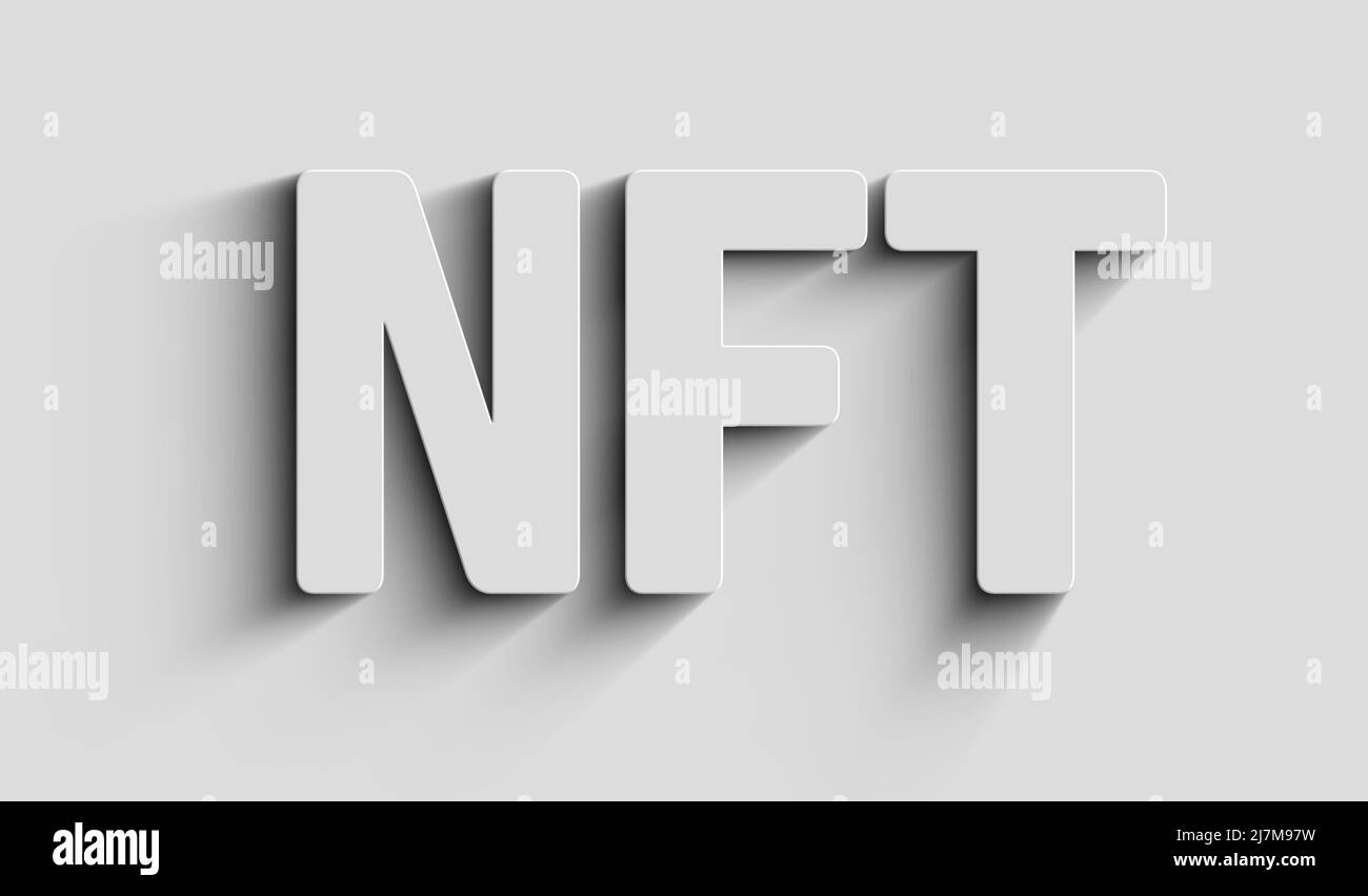 NFT nicht-fungible Token und digitale Sammlerstücke Symbol digitales Konzept. Netzwerk, Cyber-Technologie und Computer Hintergrund abstrakt 3D Illustration. Sh Stockfoto