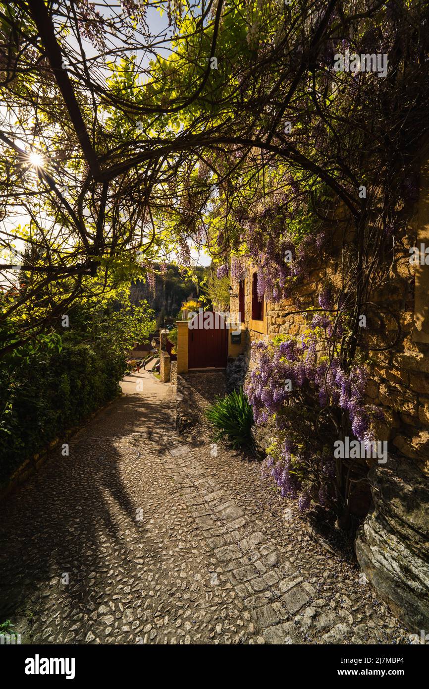 Die Straßen von Fort de La Roque-Gageac in La Roque-Gageac in der Nähe von Verzac im Südwesten Frankreichs im Frühling Stockfoto
