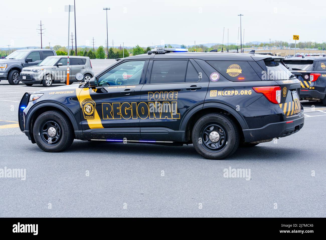 Manheim, PA, USA - 8. Mai 2022: Ein Northern Lancaster County Regional Police Car parkte beim Make-A-Wish-Karneval. Stockfoto