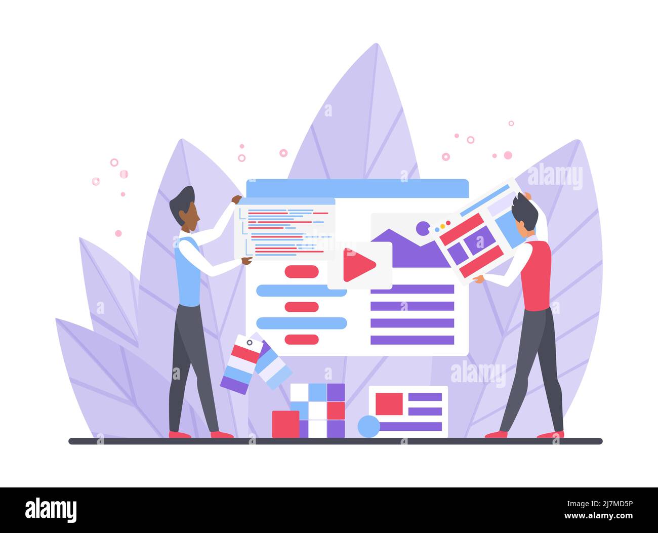 Computer Programmierung Web-Designer-Codierung. Pflege und Entwicklung von Websites für Front-End-Benutzer Stock Vektor