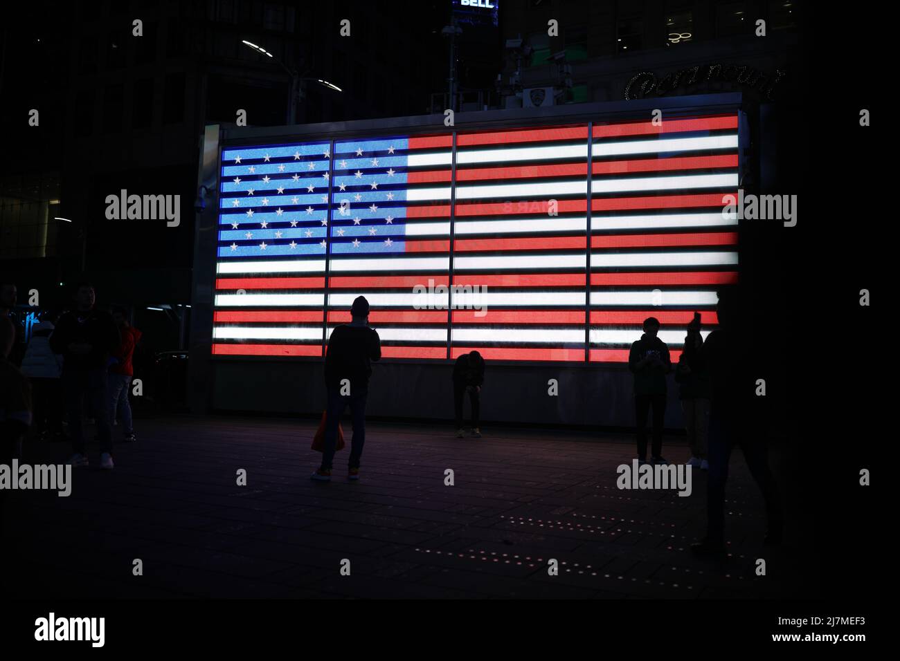 USA Flagge auf einem Bildschirm, New York Stockfoto