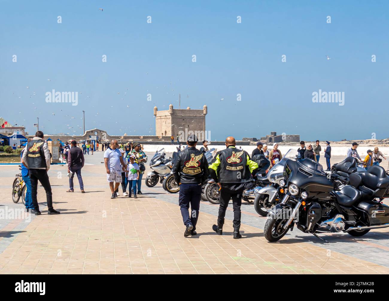 Marokko Motorrad-Rallye im Mai 2022 ay ihr endgültiges Ziel - Essaouira, Marokko Stockfoto