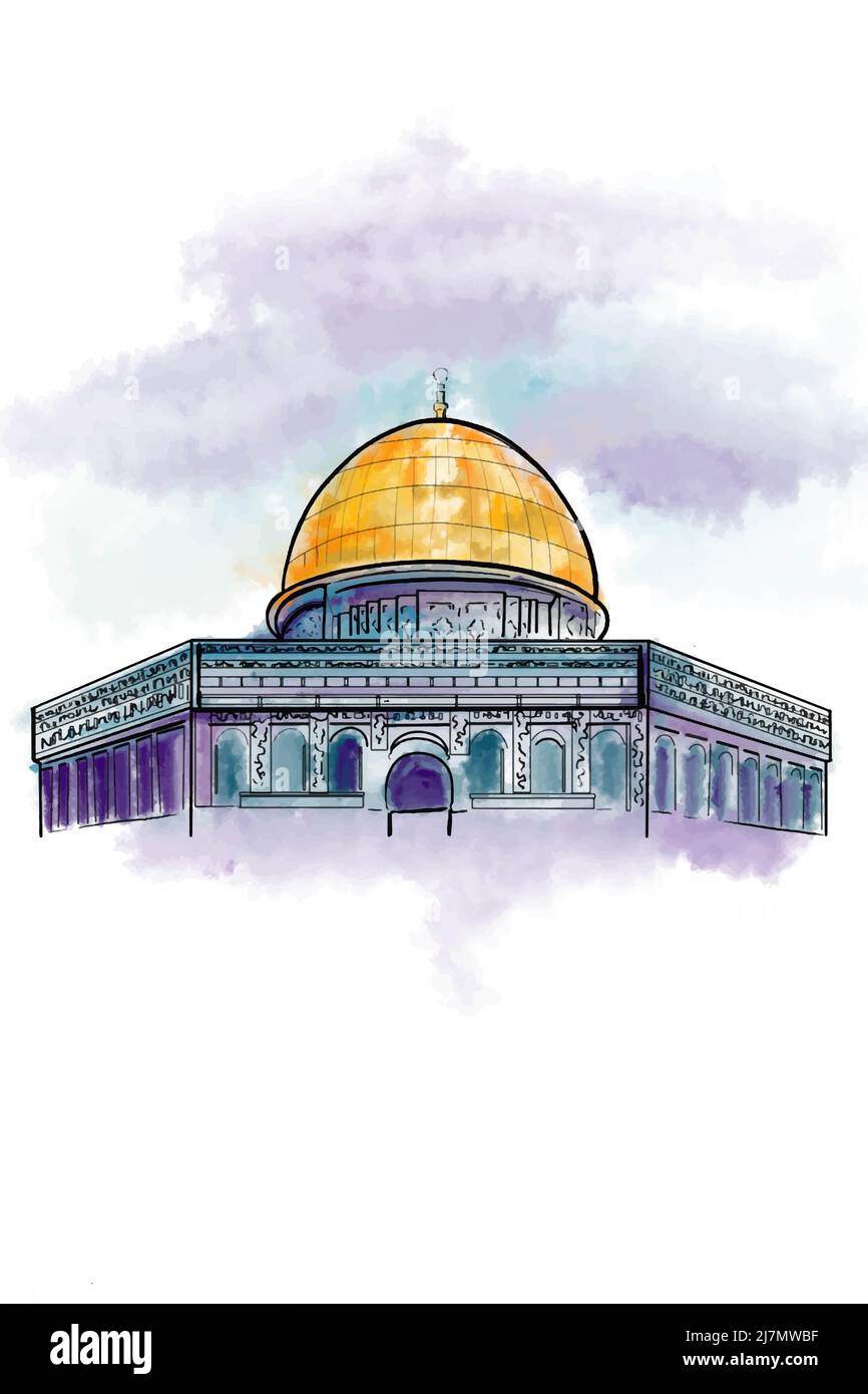Jerusalem Illustration, Zeichnung, Wasserfarbe, Logo, Symbol. Stockfoto