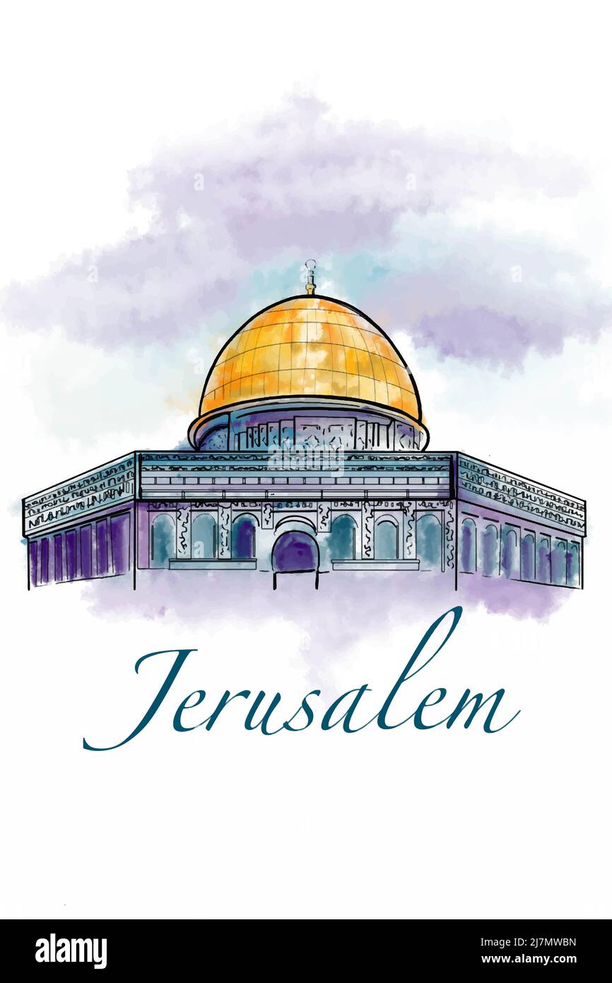 Jerusalem Illustration, Zeichnung, Wasserfarbe, Logo, Symbol. Stockfoto
