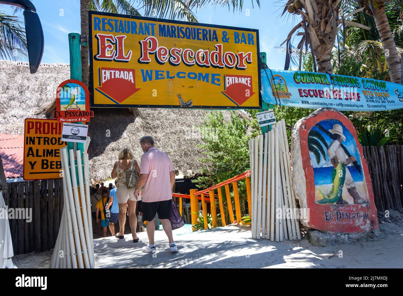 Eintritt zu El Pescador Marisqueria & Bar, Playa Chen Rio, Cozumel, Quintana Roo, Mexiko Stockfoto