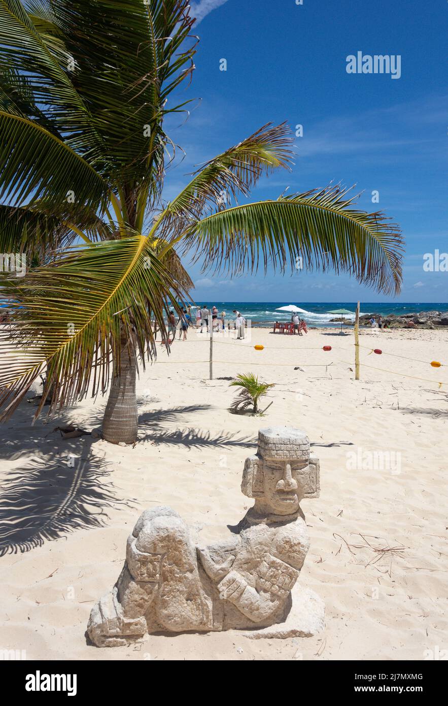 Blick auf den Strand von El Pescador Marisqueria & Bar, Playa Chen Rio, Cozumel, Quintana Roo, Mexiko Stockfoto