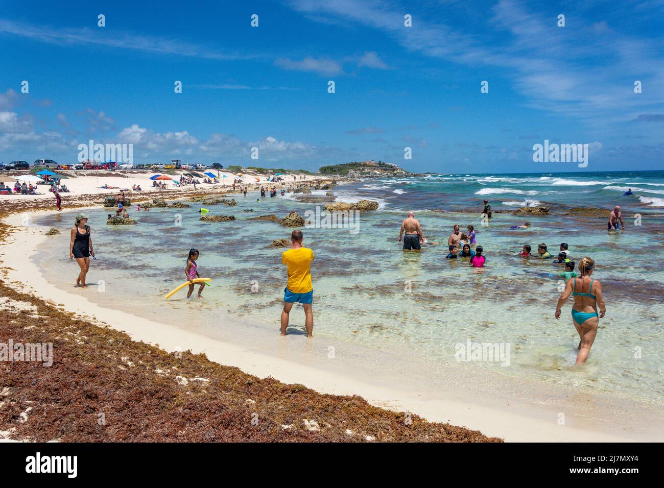 Flache Felsenpools in Playa Chen Rio, Cozumel, Quintana Roo, Mexiko Stockfoto