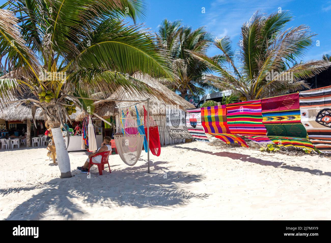 Strandgeschäft in El Pescador Marisqueria & Bar, Playa Chen Rio, Cozumel, Quintana Roo, Mexiko Stockfoto
