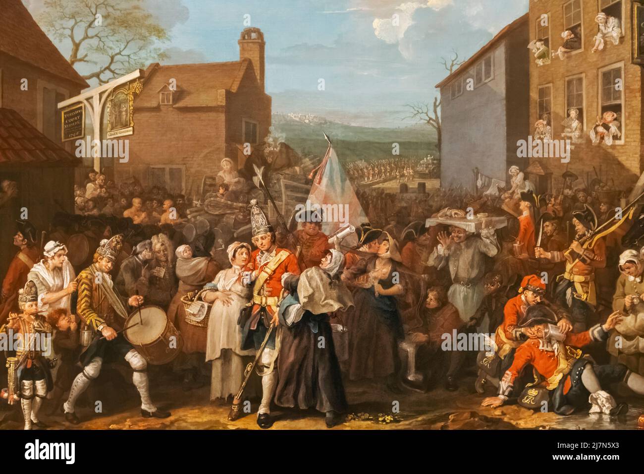 Gemälde mit dem Titel „der Marsch der Wachen nach Finchley“ von William Hogarth aus dem Jahr 1750 Stockfoto