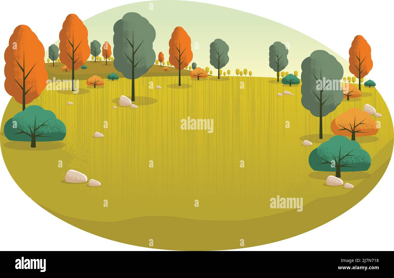Grüner Park mit Gras und Bäumen. Naturlandschaft. Stock Vektor